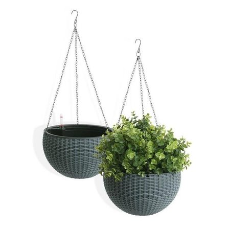 ALGREEN Algreen 14227 10 in. Self Watering Modena Wicker Hanging Basket; Gray - Pack of 2 14227
